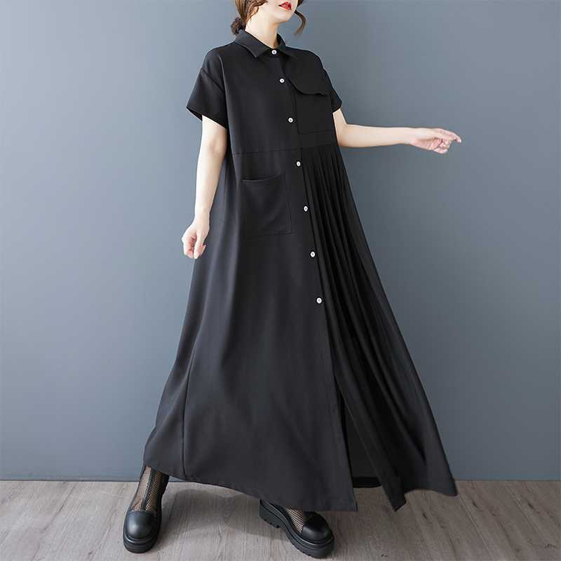 Women's Spliced Long Dress, Loose Pleated Dress