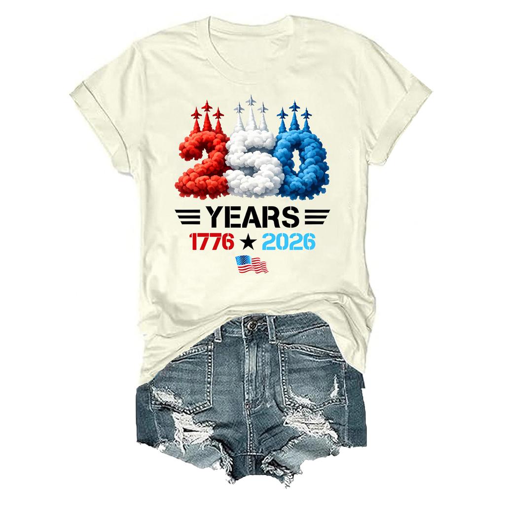 Womens Short Sleeve Crew Neck Graphic Tee 250 Years 1776 2026 Printed Casual Loose Fit T Shirt Soft Cotton Top