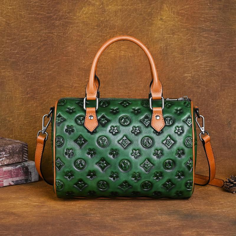 Большая вместительная сумка через плечо с тиснением Vintage Tote 26*15*18 зелёный — фото 2