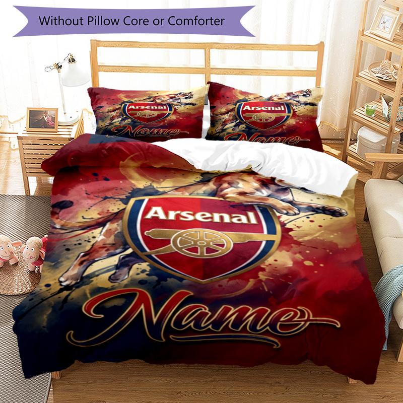 Arsenal Cougar Football Spirit Personalized Name Bedding Set,Comfort Bed Linen for Boys Room Decoration,Perfect Gift for Match Fans,Wrinkle Resistant
