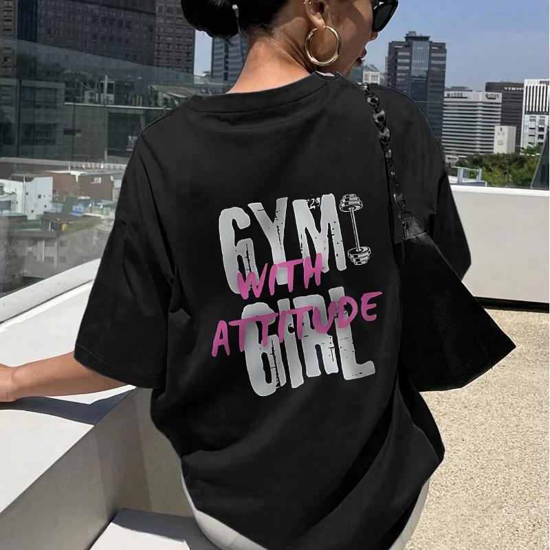 American Trendy Fashion Letter Print Round Neck Stretch Comfortable Women'S T-Shirt