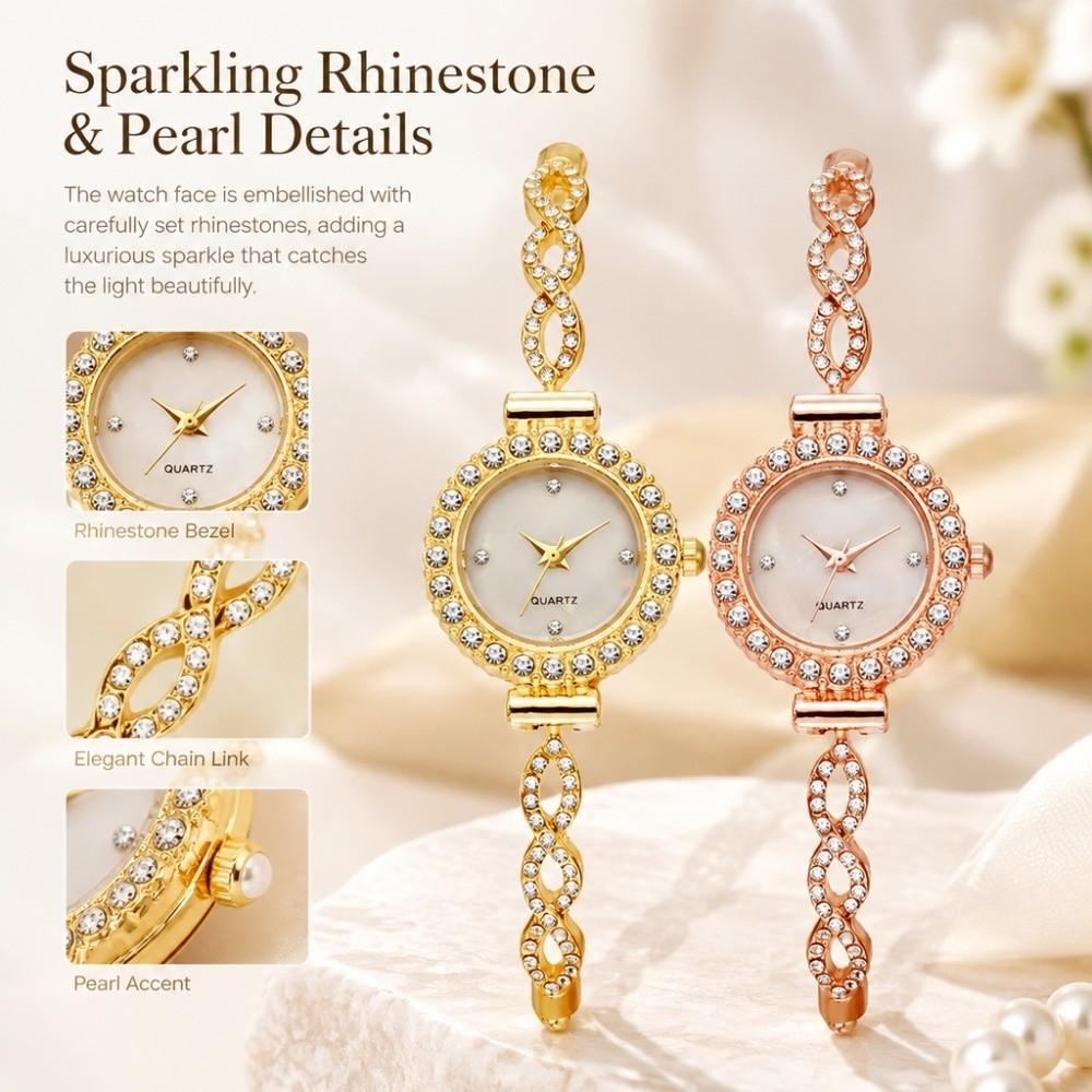 with Adjustable Bracelet Rotundity Shaped Watch Rhinestone Women Wristwatch Women Girl
