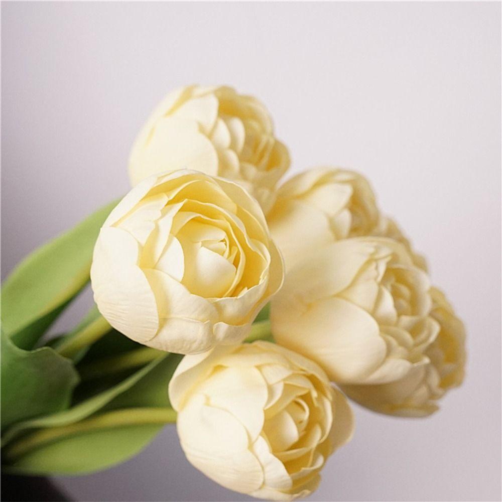Multicolor Tulip Artificial Flower Silk Petals Green Leaf Simulation Tulip Flower Photo Props Fake Flower Floral Arrangement