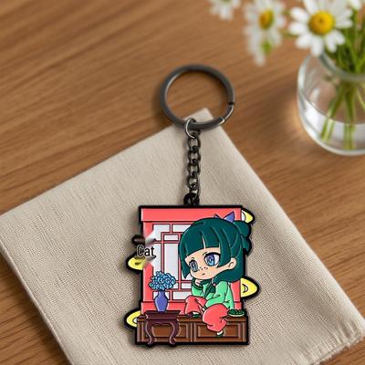 Doppelseitiger Emailleschlüsselanhänger: Süße Katze auf der Fensterbank - Perfektes Geschenk für Anime-Fans