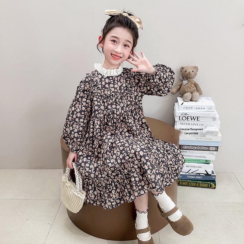 Korean Style Floral Princess Dress for Girls - 2025 Autumn/Winter Collection 140 cm