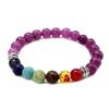Bracelet - B0272 - 7 Chakras - Natural Lava Stone - Tiger's Eye - 8MM