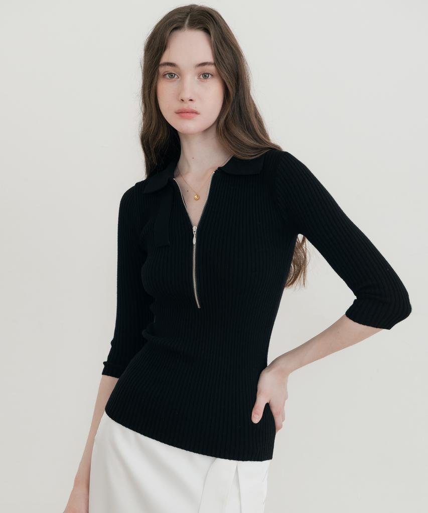 SSIN AND LEE (W) Lounge Half Knit Polo Shirt Black