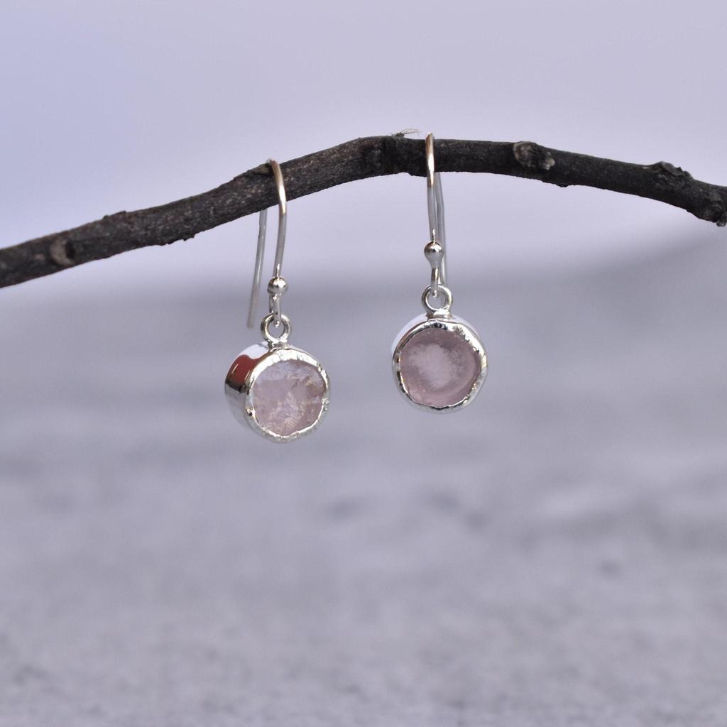 Raw Rose quartz Earrings Healing crystal Earrings Sterling silver handmade earrings Raw gemstone dangle Bridesmaid gift Gift for her