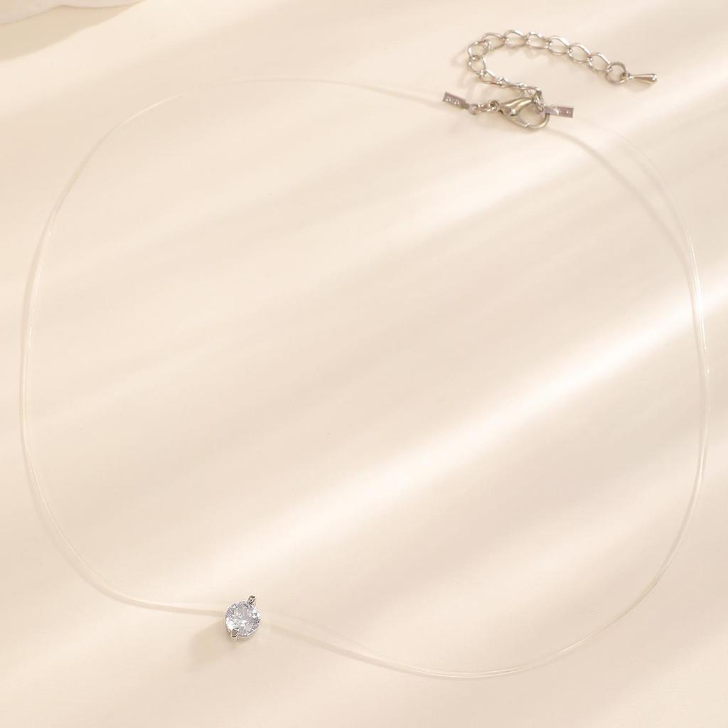 Colar de Linha de Pesca Invisível de Vidro Gota d'Água da Moda Transfronteiriço para Mulheres - Simples, Moderno, Empilhável Corrente de Clavícula Multicamadas