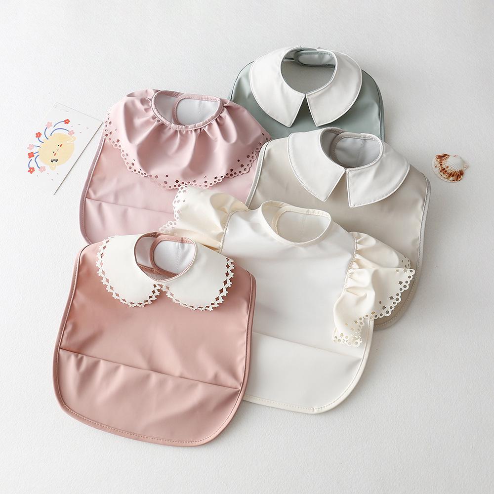 Sleeveless Waterproof Baby Bib with Lace - Reversible Anti-Dirt Feeding Smock