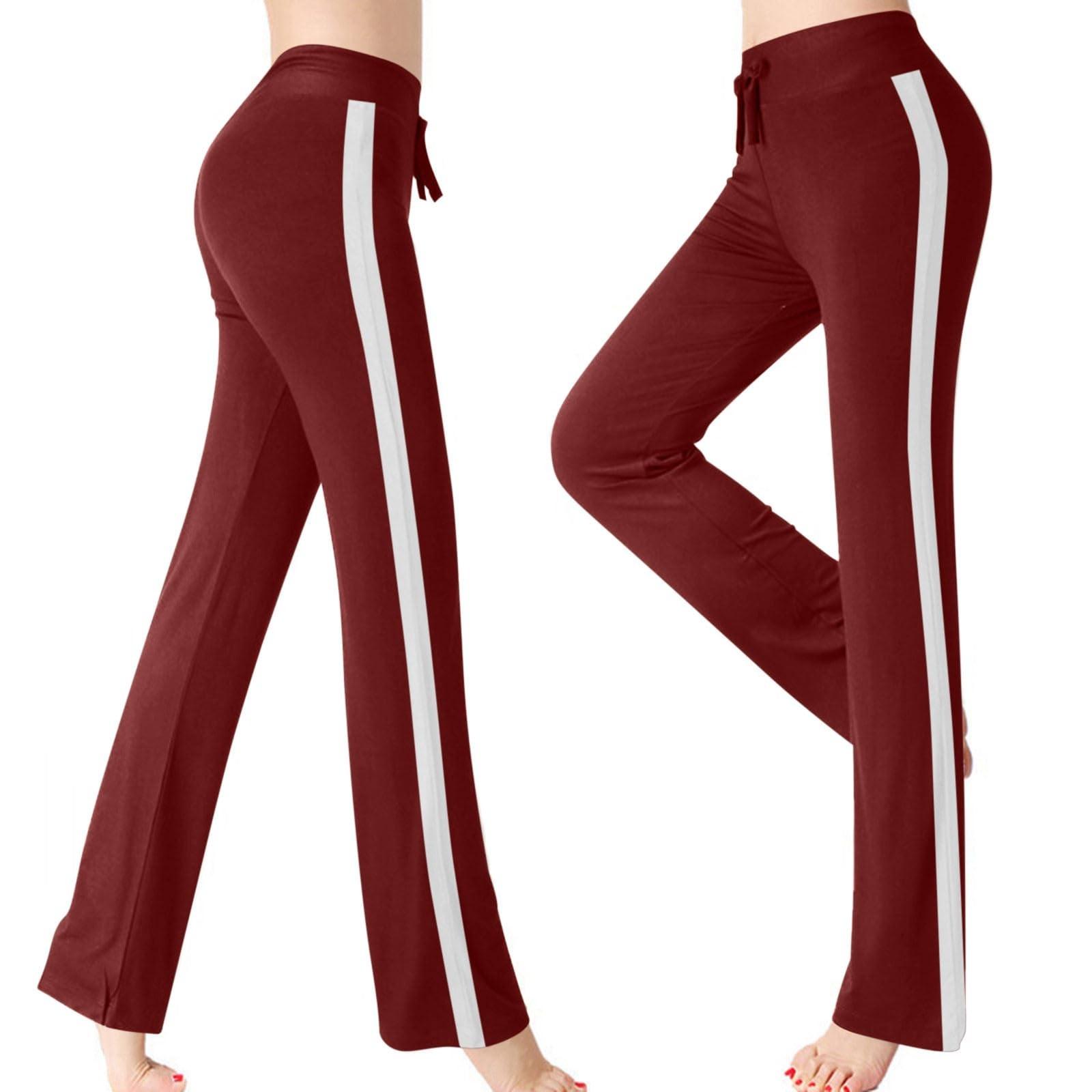 

Women s Color Contrast Simpled Tight Waist Casual Yoga Loose Pants XXL винний