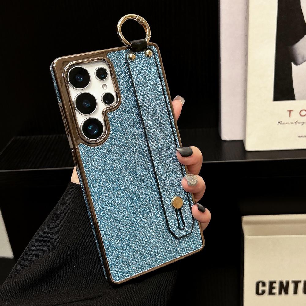 Plating Bling Glitter Wrist Strap Holder Case For Samsung S25 Ultra S24 FE S23 S22 Plus Soft Silicone Bumper Protection Cover
