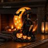 Handcrafted Resin Ornament Halloween Witch Lamp, Gothic Crescent Moon LED Night Light, Tabletop Statue Spooky Decorative Table Lamp for Bedroom