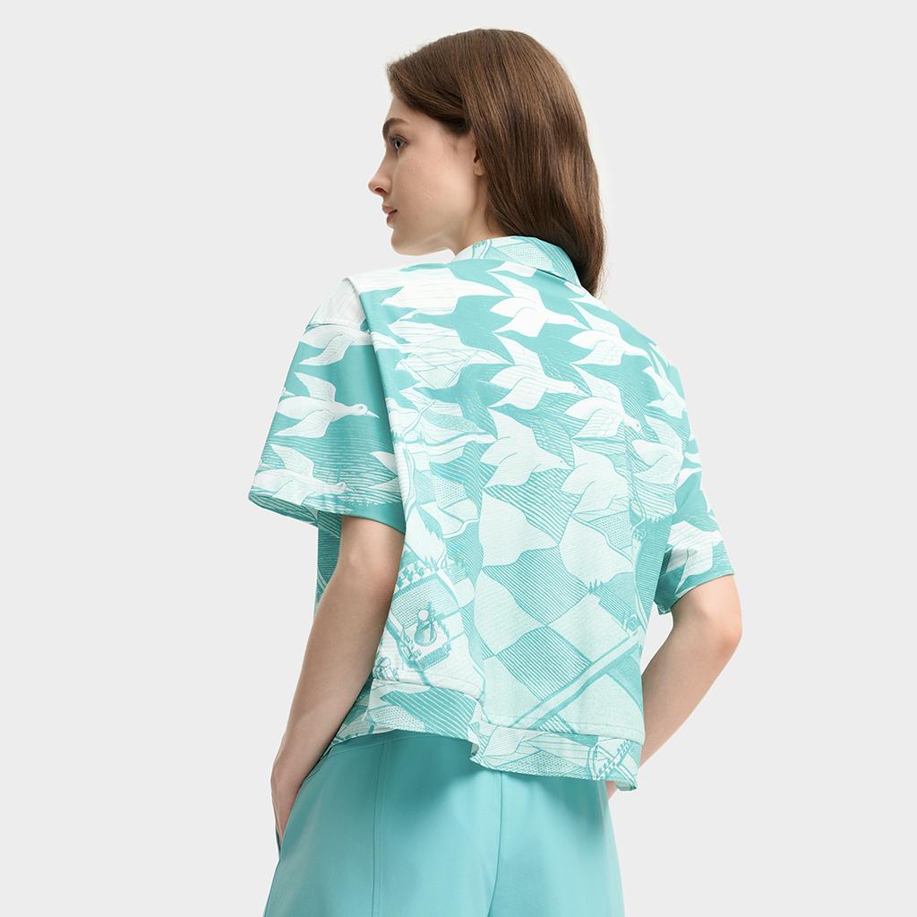 Fila X M.C. ESCHER Heritage Series Fashion Casual Simple Short Sleeve Shirt Women Shirts Blue F11W538402F-ZA