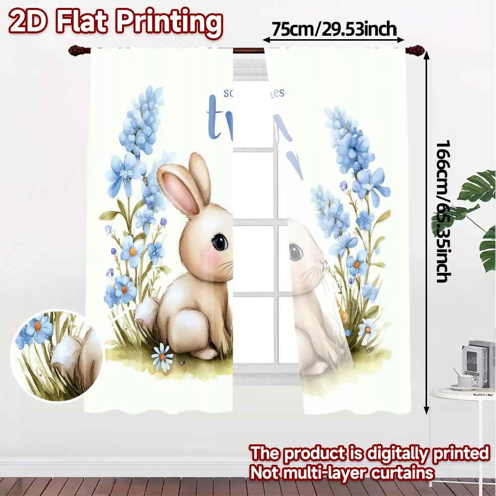 2pcs, 2D FLAT PRINTING Curtains (Without Rod) Bunny Celebration Popular Curtain Fabric Machine Washable Fabric Curtains