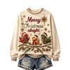 Women's Christmas Print Round Neck Long Sleeve Pullover Top for Holiday Casual Wear