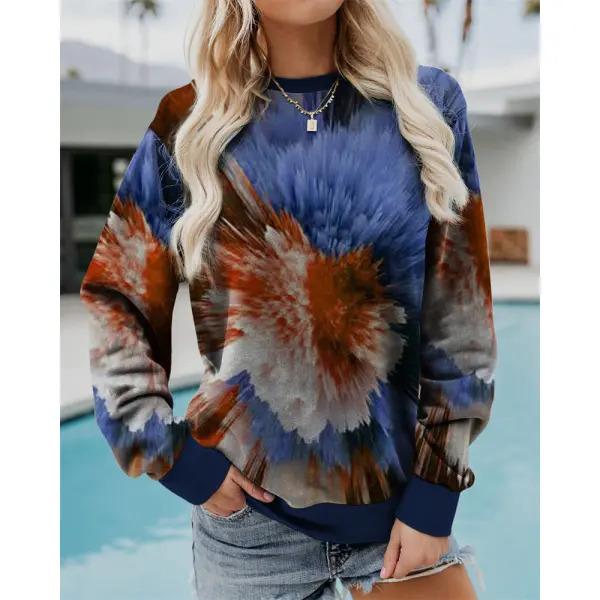 Round Neck 3D Gradient Color Printed Top Fashionable Casual Long Sleeved Women's T-shirts