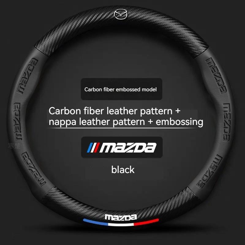 AAFD1 For Mazda 3 5 6 SKYACTIV CX30 CX5 CX8 CX9 MX5 RX8 RX7 BT50 Axela Atenza Car Steering Wheel Cover Carbon Fiber Leathe Accessories