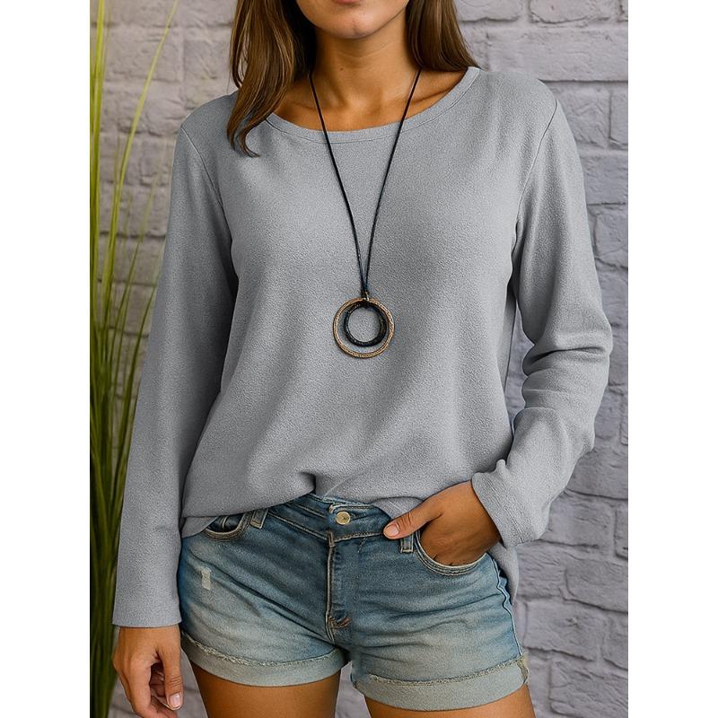 JPNTKY Women's Fashion Casual Solid Color Print Long Sleeve O-Neck Blouses & Shirts