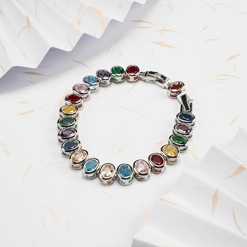 

2026 Color Zircon Bracelet, Non-Fading Silver Jewelry Light Luxury Niche Crystal Bracelet Jewelry 20CM