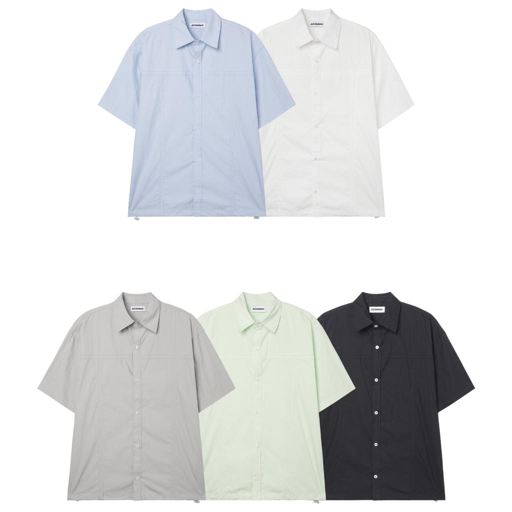 APOSTROPHE COMMA Horizon Nylon String Short Sleeve Shirt_Black