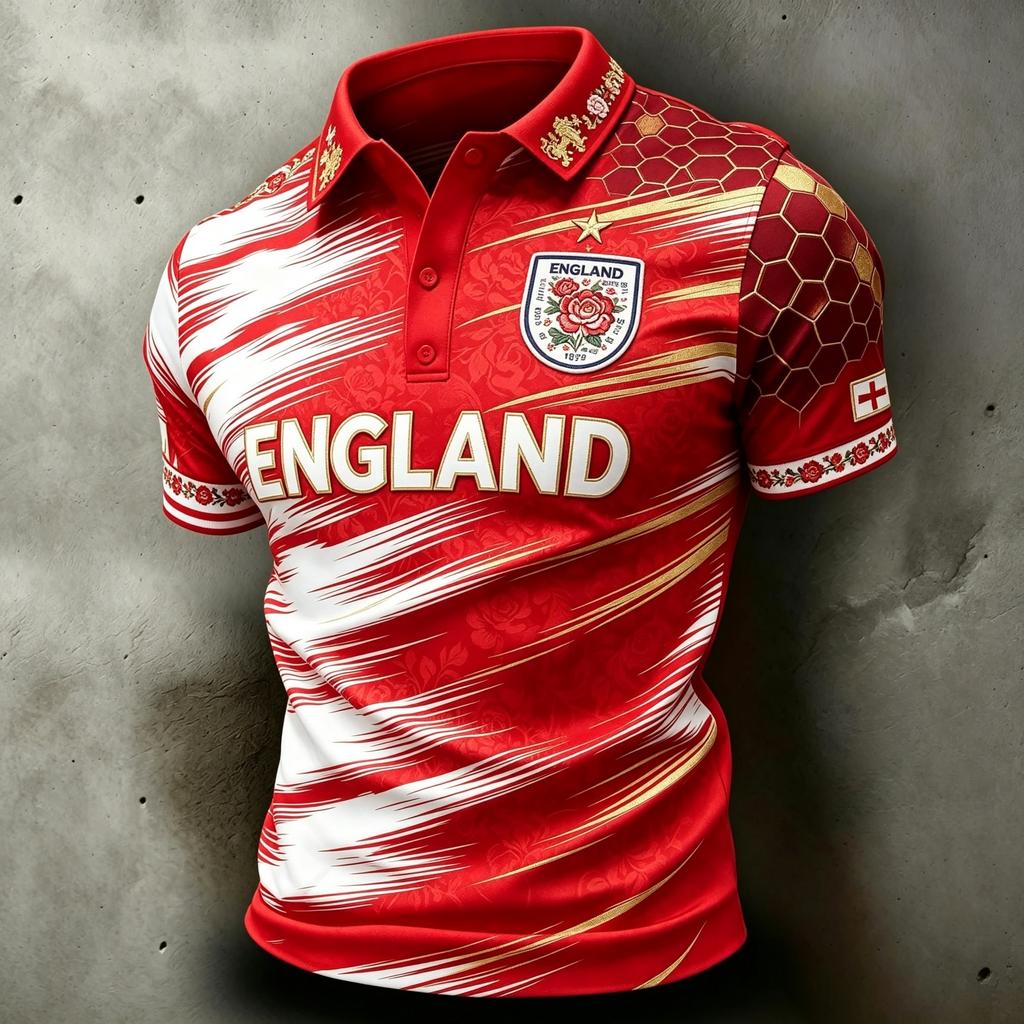 Men's Football Polo Shirt England Inspired Classic Fit Short Sleeve Sports Jersey Breathable Lightweight Fabric