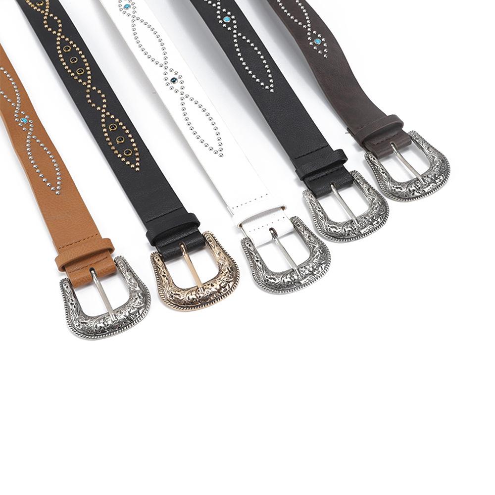 Trendy Retro Inlaid Gem Belt Female, Punk Style Personality Hottie Decorative Belt