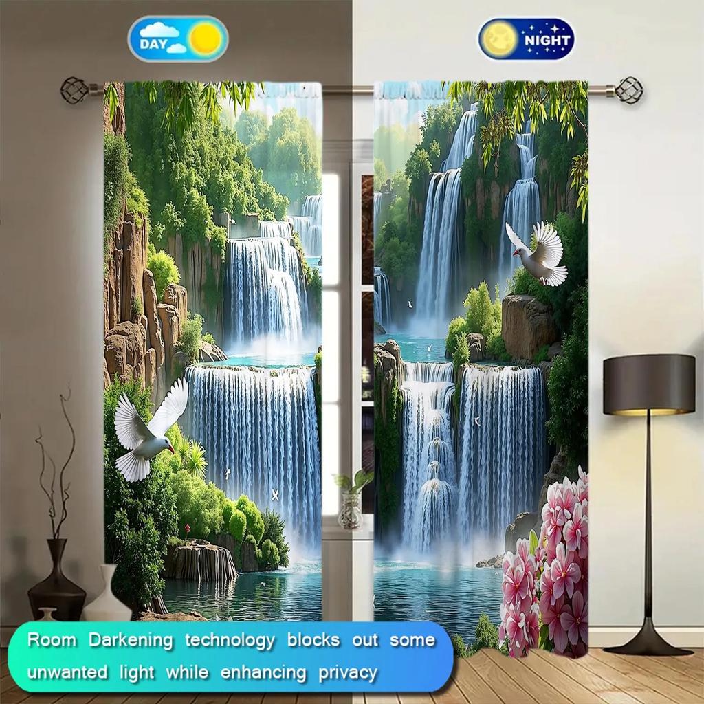 2pcs Landscape Paintings and Decorative Curtains - Artistic Home Decoration Curtains, All Season Decorative Curtains