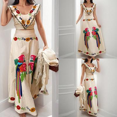Spring New Arrivals Women's Wear Casual Commute Ruffled Floral Long Dress Fashion Set