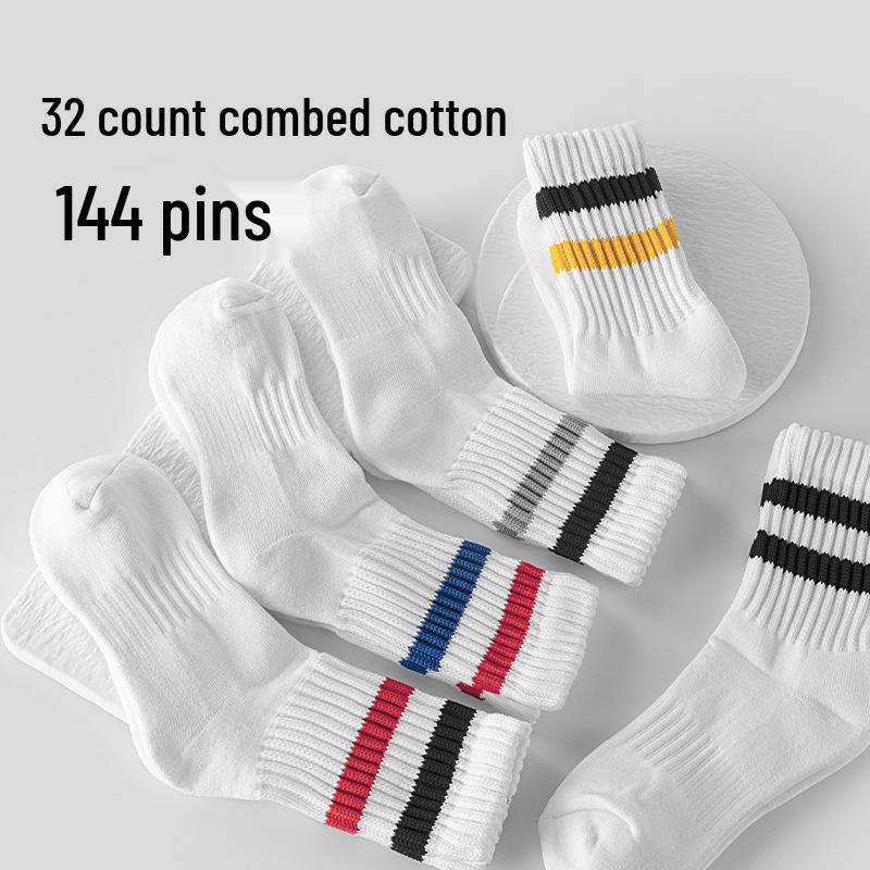 Herren Verdickte Baumwoll-Mittelschaftsocken - Gestreift, Schweißabsorbierend, Ideal für Herbst-/Wintersport und College-Stil.