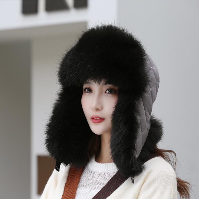 Winter Damenmütze aus Kunstfell, verdickte warme Mütze, hochimitierendes Fuchsfell, Ohrenschutz, Kältemütze, Fleece-verdickte Mütze