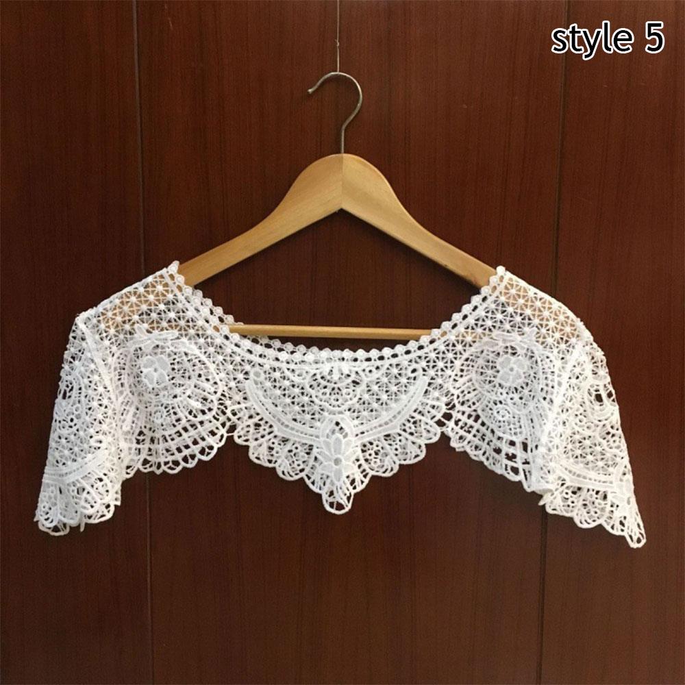 White Elegant Knit Dress Lace Crochet Shawl Wraps Bridal Hollow Out Cover Up Women Summer Sun Protection False Collar Cape