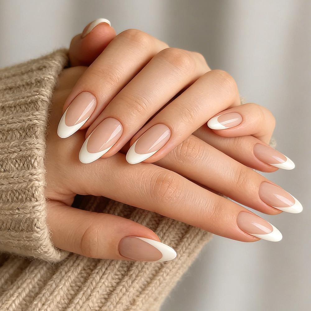 24-Piece French Manicure Water Drop Shape Nude Whitening Detachable Nails