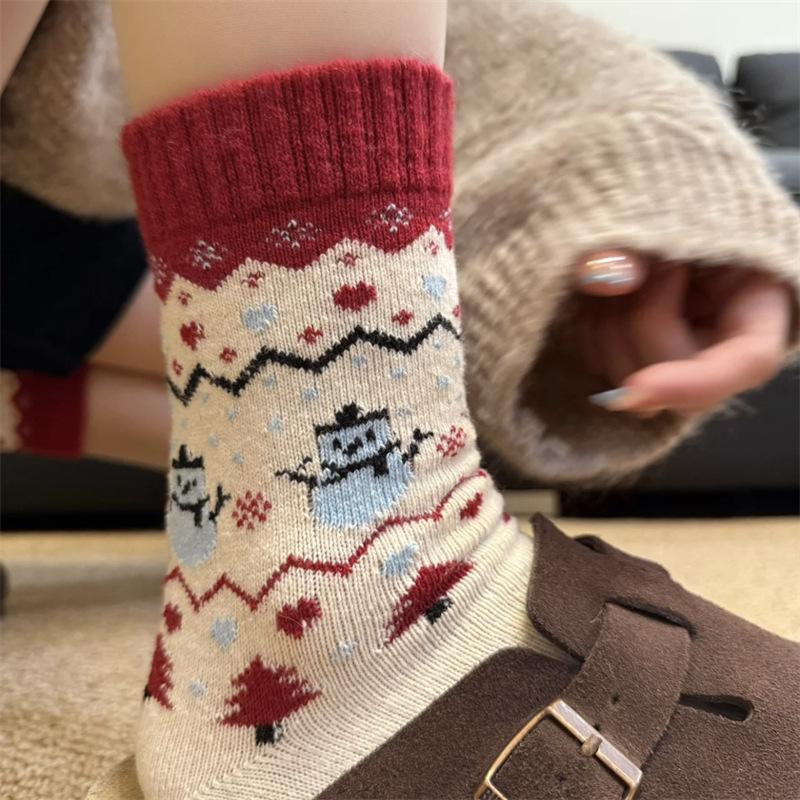 Wool Socks Children'S Snowman Christmas Tree Thickened Warm Tube Socks