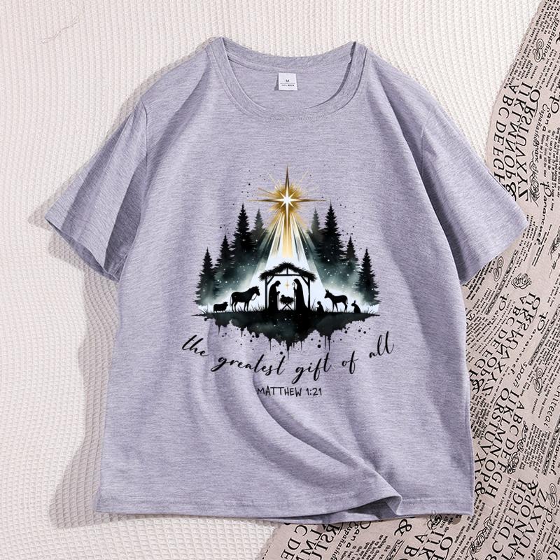 Nativity Christian Tshirt Unisex Women Christmas Bible Verse Tshirt Casual Cotton Short Sleeve Round Neck Graphic Tees Clothes