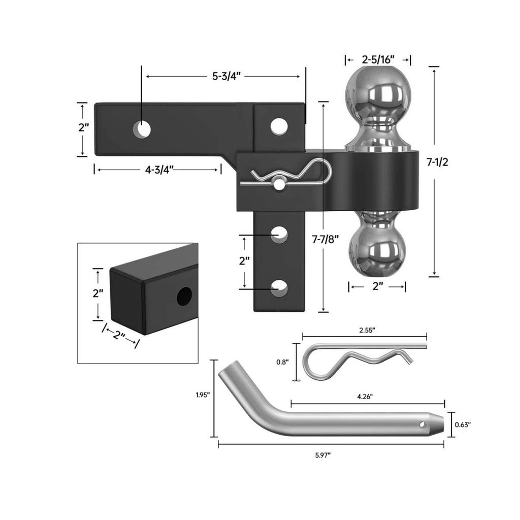 Cârlig de remorcare din aluminiu cu braț reglabil Eliberare rapidă Bilă dublă