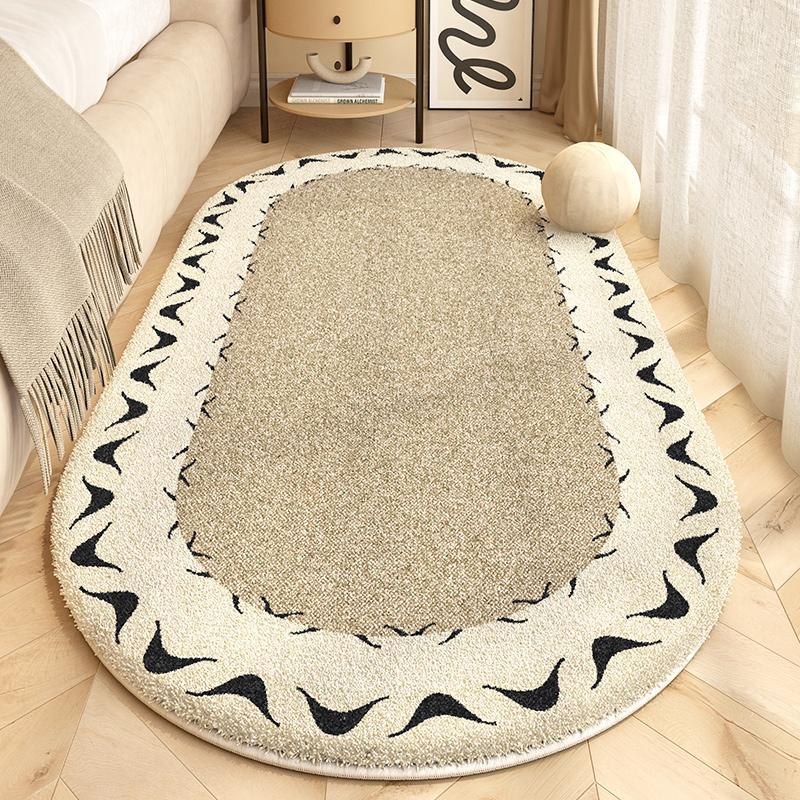 Retro Style Bedroom Decoration Plush Carpet Oval Bedside Rug Fluffy Soft Carpets for Living Room Home Washable Thicken Floor Mat