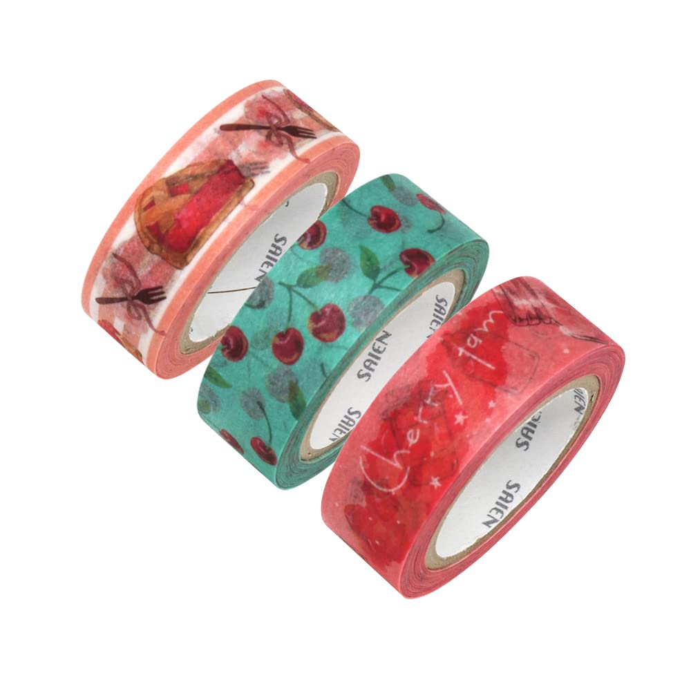 Kamiiso Sansho Japanese Washi Masking Tape in 15mm x 10m x 3 Cherry 3 Patterns Made Japan SAIENUR-2018