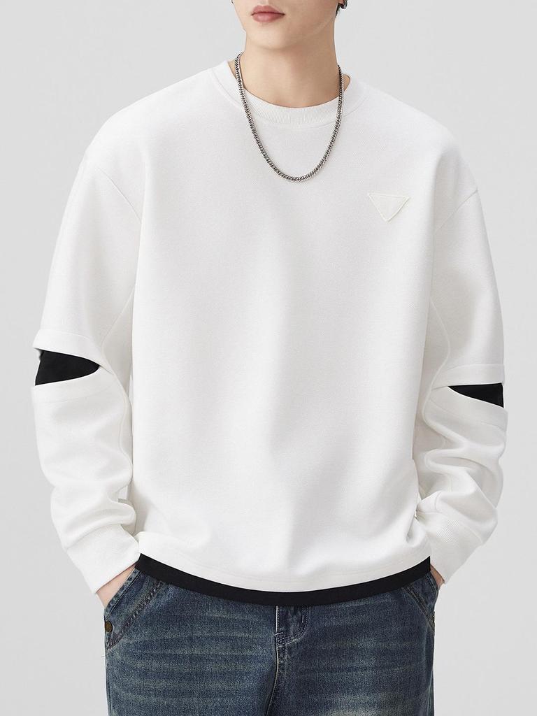 Autumn/Winter American Trend Brand Heavyweight Men's Patchwork Round Neck Long Sleeve Sports Hoodie