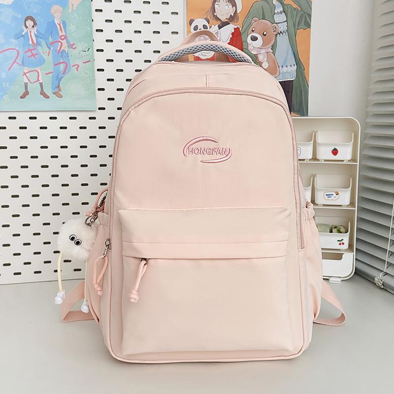 Schoolbag Small Fresh Literary Sense Girl Backpack Middle and High School Students Solid Color Lightweight Versatile Schoolbag Large Capacity Backpack