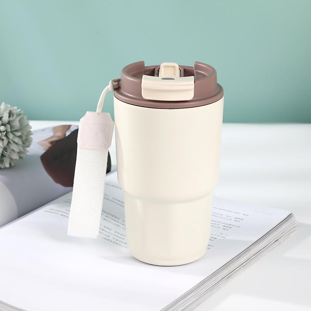 Double drink coffee cup with lifting rope 111 stainless steel thermos cup business gift cup outdoor convenient accompanying straw cup
