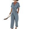 Summer Women's Fashion Solid Color Irregular Short Sleeve Set