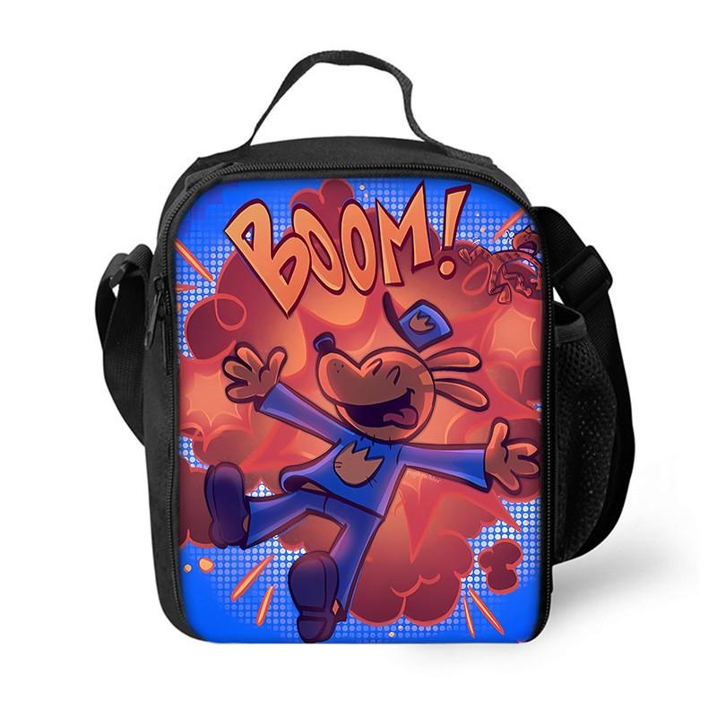Dog Man Themed Lunch Bag Kids - PVC Insulated Crossbody Shoulder Street Style School Accessory
