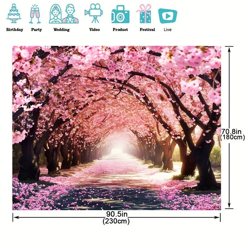 A vibrant cherry blossom photography background - a charming pink flower avenue scene, made of durable polyester