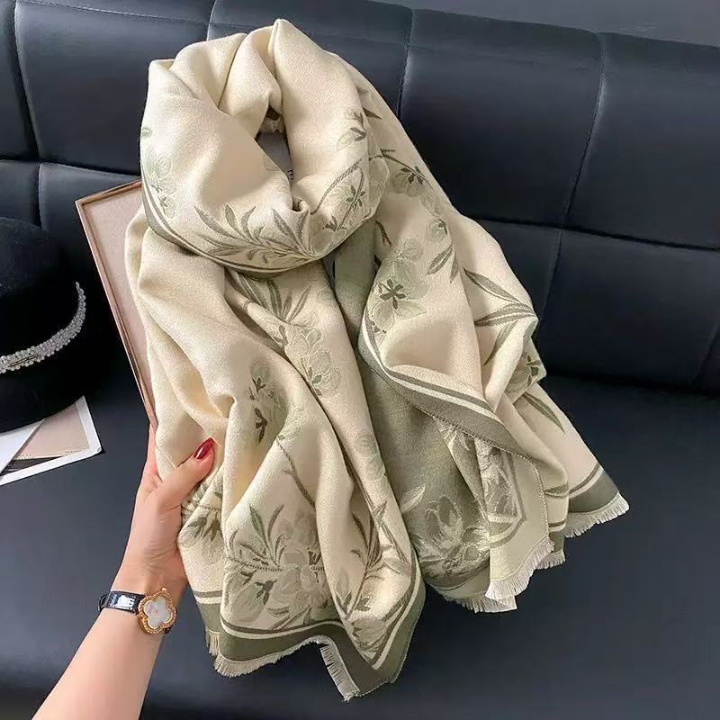 National Style Ancient Building Antique Retro Autumn And Winter Women'S Imitation Cashmere Short Beard Fringed Warm Scarf Shawl Scarf