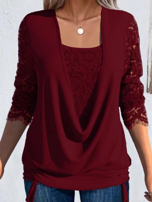 Kvinners blonder strikket langermet bluse Topper Dame Casual Løs plissert T-skjorte T-skjorte