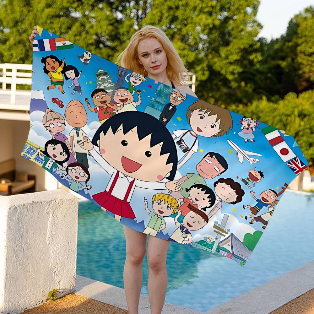 Dalangpa White Catoon C-Chibi Maruko Chan Anime Beach Swimming Towel Soft Absorbent Washcloth Children's Gifts For Kids Travel Camping Gym