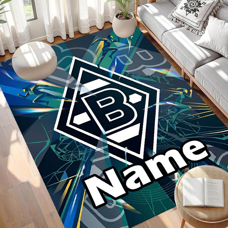 Benutzerdefinierter Name Personalisierter Borussia Mönchengladbach Druckteppich, Vielseitiger Wohnkulturteppich, für Spielzimmer, Wohnung, Balkon, Eingangsbereich, Flur Geschenk