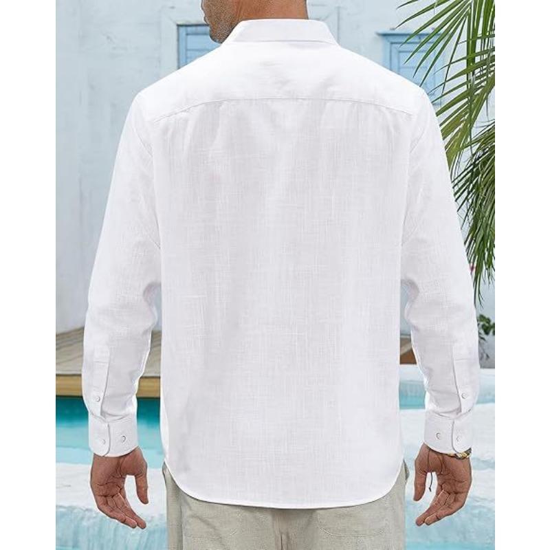 Camicia Casual da Uomo a Maniche Lunghe, Monocolore, Bottoni, Puro Cotone