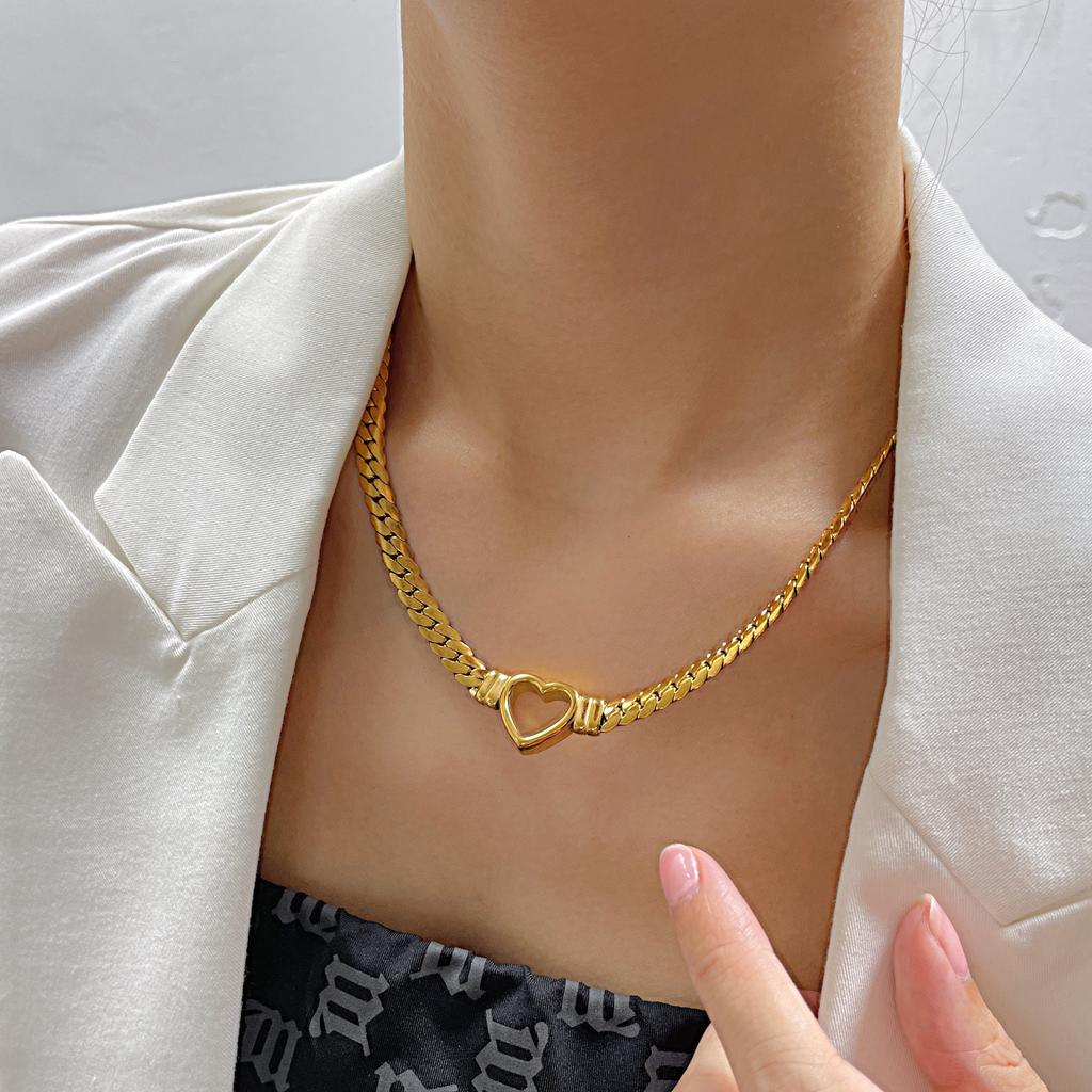 OPK Fashion Stainless Steel Snake Bone Chain Love Necklace Women